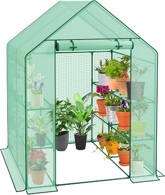 HomGarden HomGarden Greenhouse,57 x 57 x 76 Greenhouses for Outdoors 3-Tier 8 Shelves Plant Flower Tent Lawn Patio Garden Plant Shelf Green House wPE Cover and Zipper Door
