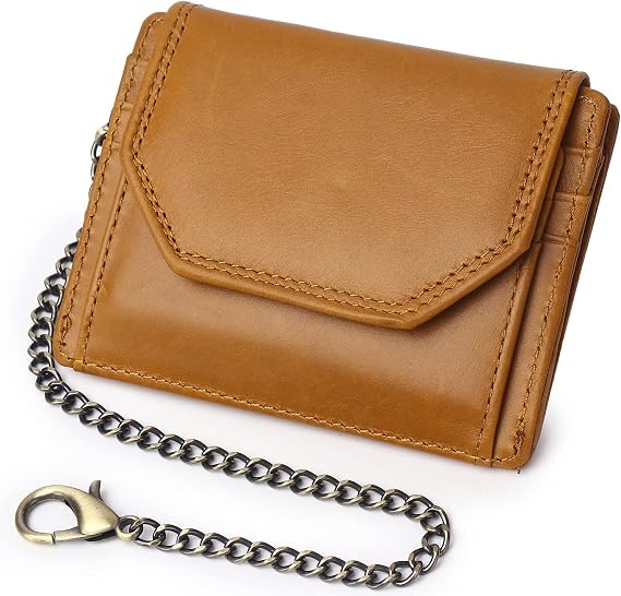 Chain Wallets for Men Rfid Blocking Genuine Leather Bifold Stylish Mens Wallet Credit card With Coin Pocket