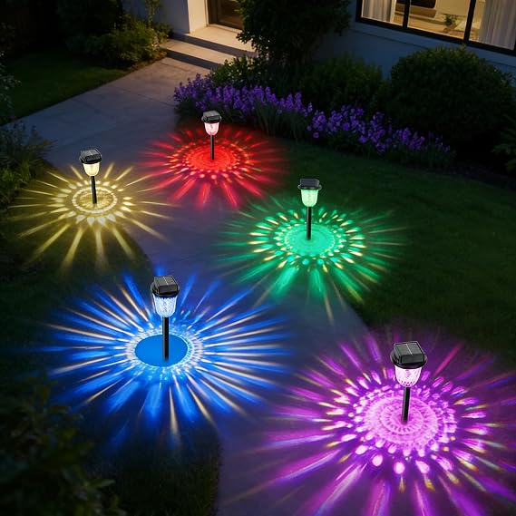 2 Pack Color Changing Solar Pathway Lights Dynamic Pattern for Landscape