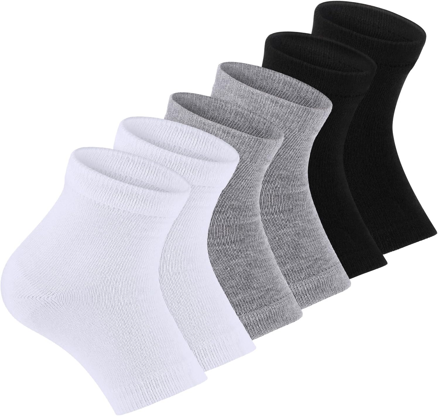 3 Pairs of Foot Spa Moisturizing Gel Beauty Socks with Gel to Heal for Dry Hard Cracked Skin Moisturizing Open Toe Comfy Day Night Care Skin White, Black and Grey