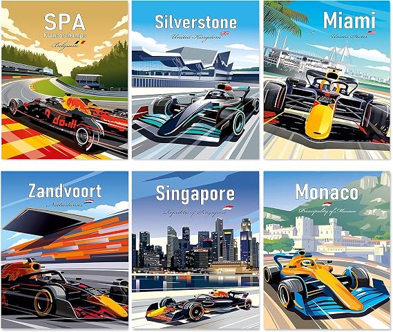 MOCVSWO Car Wall Art Prints,Sports Car Posters,Super Car Art Prints,Formula Grand Prix Silverstone Race Car Posters for Men Bedroom Decor Boys Room Decor,Home Office Decor,Set of 6(8"x10"inch,Unframed).