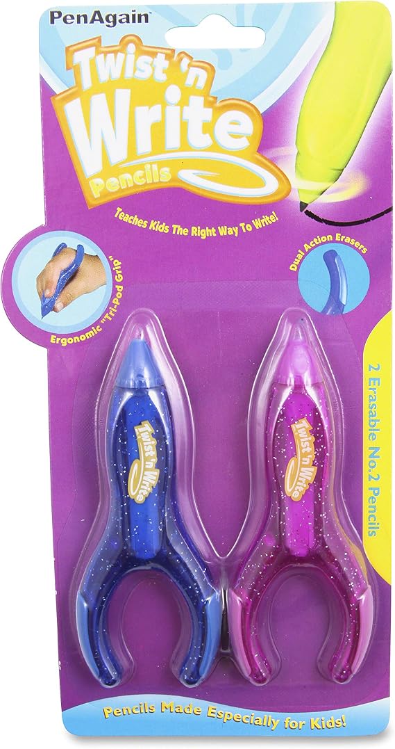 PenAgain Twist N Write Learning Writing Pencils, Assorted Colors, 2 Pack (00073)