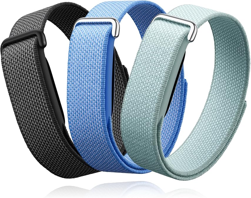 3 Packs Nylon Sport Loop Bands Compatible with Google Fitbit Air Band | Elastic Soft Breathable Straps for Fitbit Air Fitness Tracker, Adjustable Replacement Hook Loop Wristband for Women Men