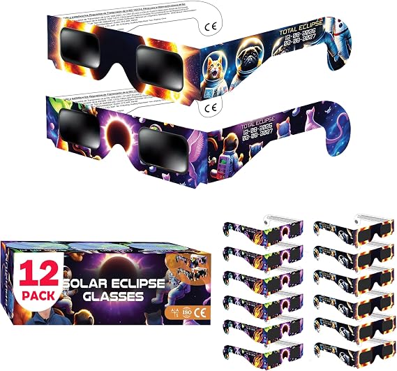 Galaxium 12 Pack Kids Solar Eclipse Viewing Glasses 2026 for Boys &amp; Girls ISO 12312-2 Certified Solar Safe