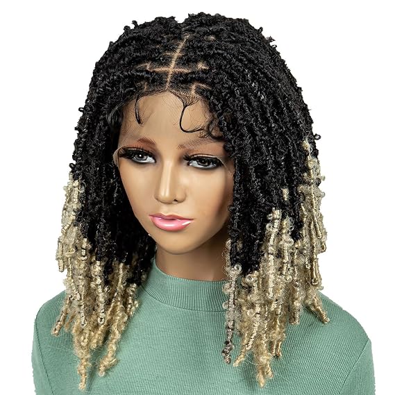 Braided Wigs for Black Women Synthetic Lace Front Braided Wigs Knotless Box Faux Locs Wig Dreadlock Braided Wigs 14" Short Braid Braiding Hair Wigs (1B/613 Color)