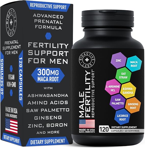 Fertility Supplements for Men - Zinc, Maca, Ashwagandha, L-Arginine - Male Vitality Conception for Him - Count and Motility Pregnancy Aid - Vitamins and Male Fertility Support Supplement - 120 Pills