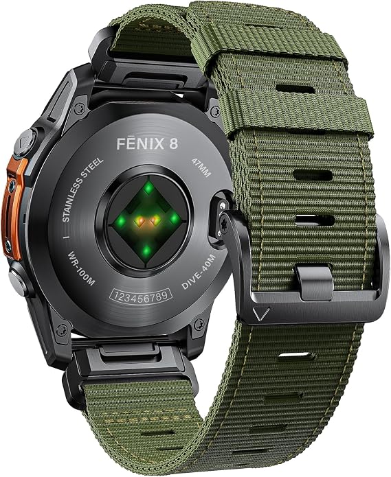 Compatible with Garmin Fenix 6 Watch Band for Fenix 8 47mm/8 Pro 47mm/Fenix 7/Fenix 6 Pro/5/5 plus, 22mm Quickfit Nylon Sport Watch Strap for Forerunner 945/965/935/Epix gen 2/Instinct, Green