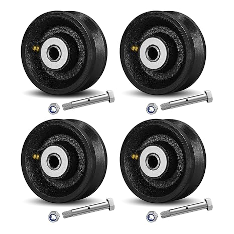 4" X 1.5" Cast Iron V Groove Wheel with Roller Bearing, 2400 lbs Capacity,Industrial Metal Casters for Roll Tracks, Rolling, Sliding Gates(4 Pack Black)