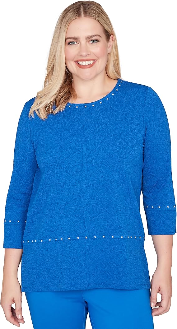 Solid Floral Jacquard Knit Top