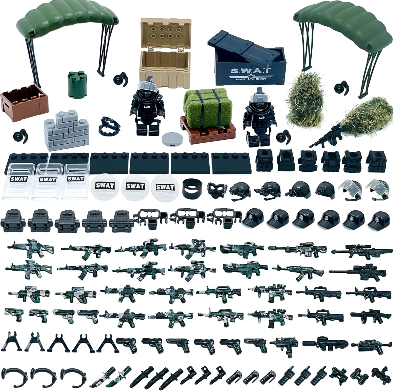 Military Army Weapons Pack Swat Team Bomb Squad Sets Toys for Mini Soldier Figures Machine Guns Parts Accessories kit for Boys Battle Building Blocks Bricks Toy For over 6 years old