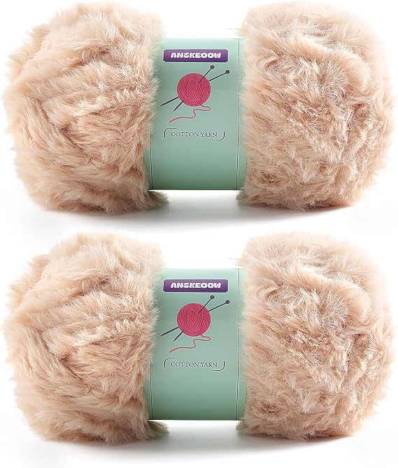 Faux Fur Fluffy Yarn for Crochet, Brown Fuzzy Chunky Yarn for Crocheting | 2 Pack 142 Yds/7 Oz Plush Chenille Yarn for Crochet Super Bulky Soft Yarn for Knitting Amigurumi, Blankets, Scarves, Sweaters