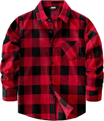 JOGAL Boys Plaid Shirt Long Sleeve Flannel Shirt Kids Button Down Shirts