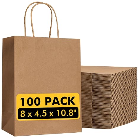 RACETOP Brown Gift Paper Bags with Handles Bulk