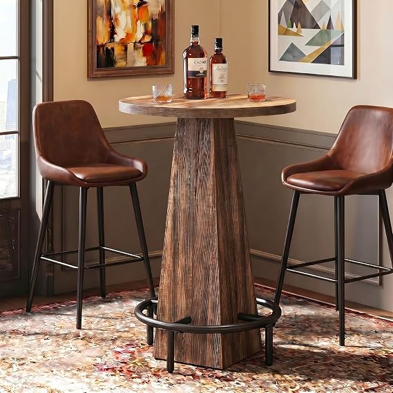 Tribesigns Round Bar Table, 37.4" High Pub Table with Metal Footrest