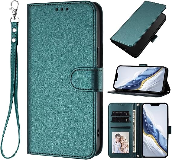 ZXL Wallet Case for MotorolaMOTO G30/G10/G20/G10 Power Soft Skin Flip PU Leather Case Credit Cards Holder Kickstand Shockproof Magnetic Protection Cover with Wrist Strap Green
