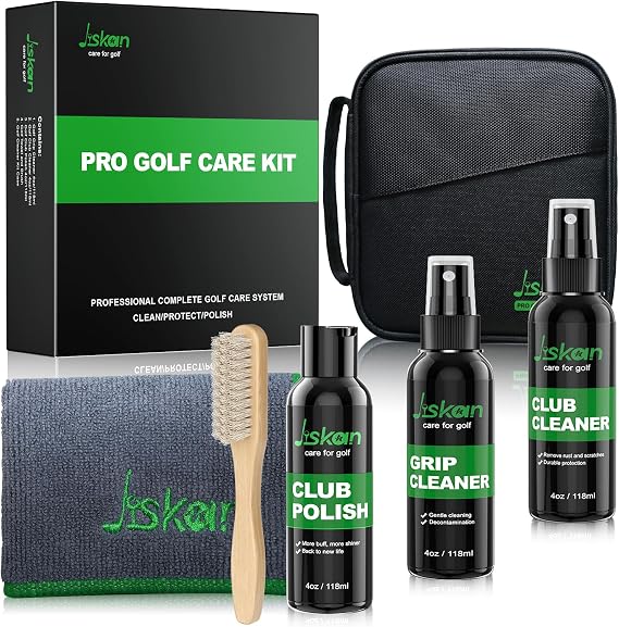 Jiskan Pro Golf Care Kit System Includes Golf Grip Cleaner Club Cleaner Club Polish Club Brush Golf Towel, Essentials Golf Accessories for Men Cool Golf Gifts for Men