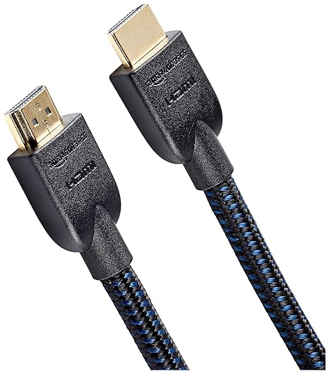 Amazon Basics Nylon-Braided HDMI 2.0 Cable, 15ft, 4K@60Hz, 18Gbps, 2160p, 48 bit, Compatible with TV/PS5/Xbox/Roku/Blu-ray, Ethernet, Black & Blue