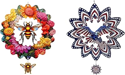 Wind Spinners Set of 2, Eagle and Bee Metal Wind Spinners - Gifts Spinner for Women Mom Men Dad Grandpa Husband, Hanging Wind Spinner for Outdoor & Indoor Decorations, 12 inch for Ornament GIF