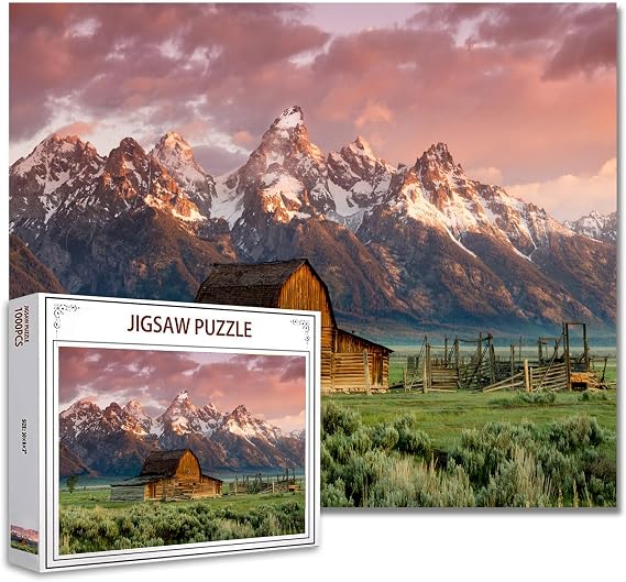 Tucocoo Grand Teton Mountains Art Jigsaw Puzzle 1000 Pieces Puzzles for Adults, Old Mormon Barn Sunrise Landscape Jigsaw Puzzles for Challenging Family Activity Games DIY Puzzle for Home Decor Gifts