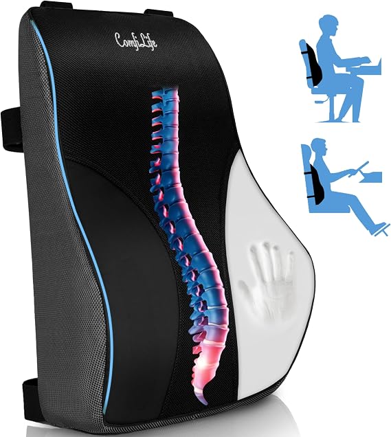 ComfiLife Lumbar Support Pillow for Office Chair Premium Memory Foam Lumbar Pillow Back Support for Office Chair, Car Back Pain Relief, Improves Posture 3 Adjustable Straps, Mesh + Leatherette