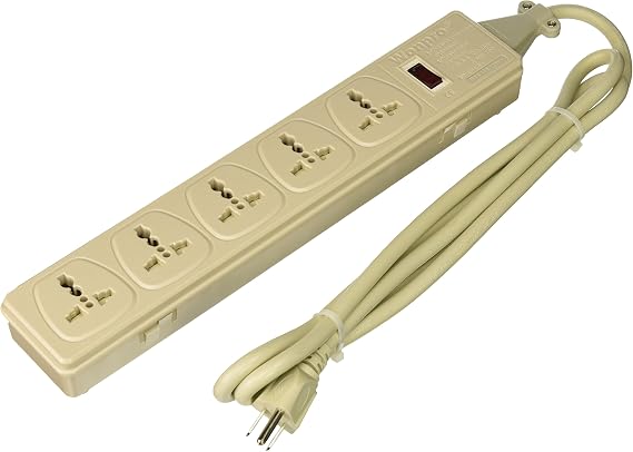 Universal Power Strip 5 Outlets 110V-250V and 2500 Watts Built-in Universal Surge Protector with Safety Shutters and Circuit Breaker for Worldwide Use