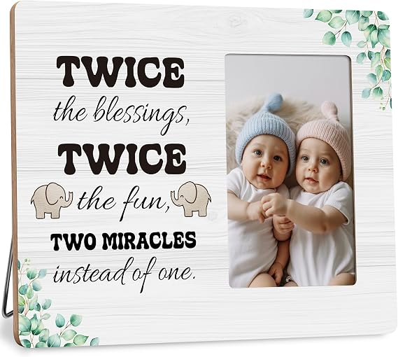 Twins Baby Picture Frame, Twin Mom Gifts Photo Frame, Two Miracles Instead of One Fits 4x6 Photo