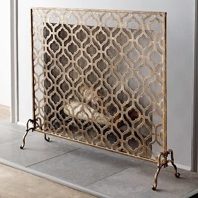 ZIMGOD Decorative Fire Guard Cover for Gas FireplaceWood Stove, Metal Mesh Fire Place Screen Protector, Safe Fireguard Barrier for Pet Proof Childern