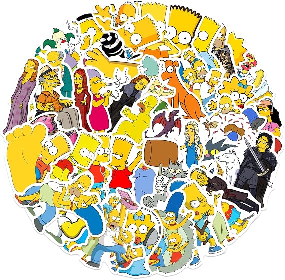 50pcs Cartoon The Simpsons Stickers,Kawaii Cartoon Movie Simpson Waterproof Vinyl Decal for Teen Adult Laptop, Travel Case, Phone, Bike, Water Bottle, Guitar, Computer, Skateboard (Simps50)