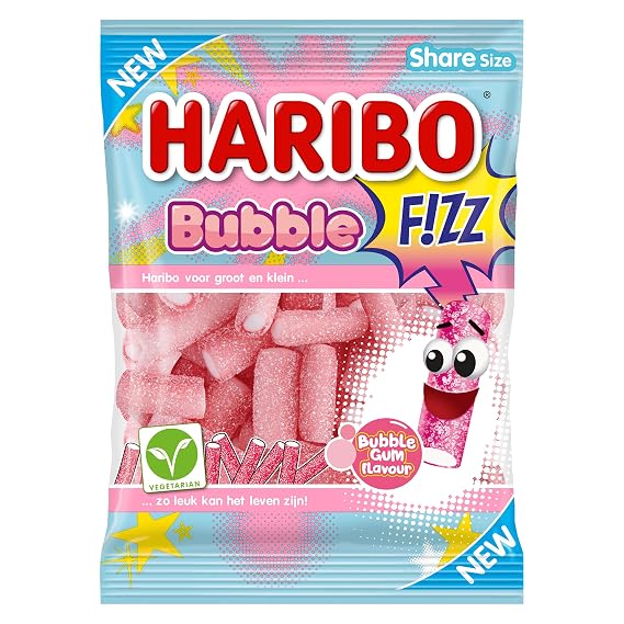 Haribo Bubble F!ZZ | Sweet Bubble Gum flavored Gummy Candy with Sour Coating | 200g 7.05 ounce