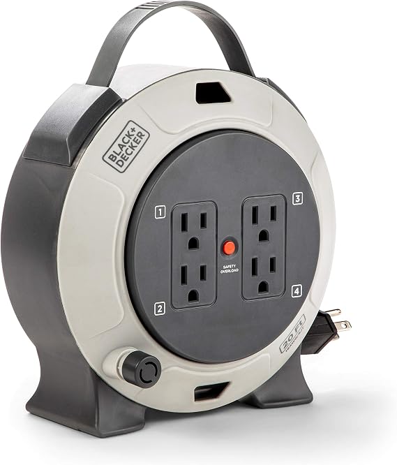 BLACK+DECKER 20 Ft. Retractable Extension Cord Reel, 4 Outlets