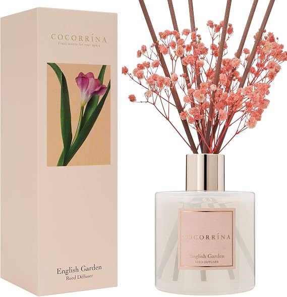COCORRINA Reed Diffuser - English Garden Scented Diffuser with 8 Sticks Home Fragrance Reed Diffuser for Bathroom Shelf Decor