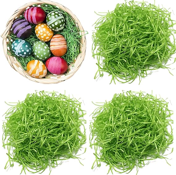 Hikkcos 1/2 LB Easter Green Grass Large Pack Green Raffia Grass Recyclable Shred Paper for Gift Basket Filler Easter Party Decoration Wrapping Basket Filling