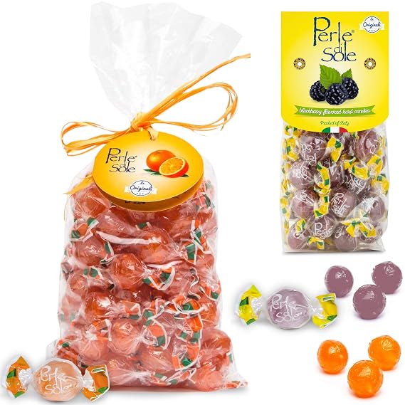 Perle di Sole Candy from Italy - Variety Pack Orange and Blackberry Drops - Italian Hard Candy Individually Wrapped (Mix of Blackberry 7.05oz + Orange 1.1lb)