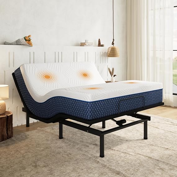 Adjustable Bed Frame Full and 12 inch Firm Gel Memory Foam Mattress,Massage,Memory Positions,Head and Foot Incline,Zero Gravity,Dual USB Ports,Under Bed Lights,Anti-Snore,Easy Assembly