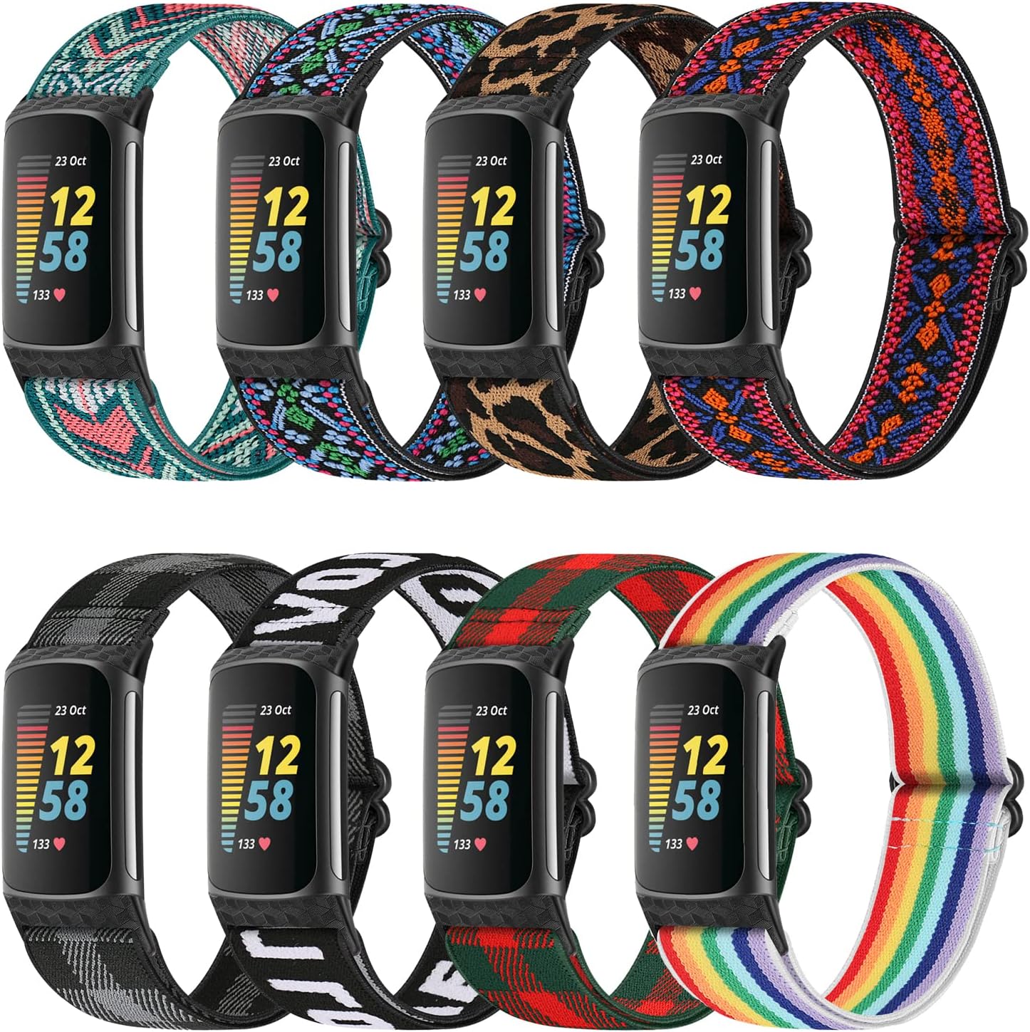 8 Pack Elastic Band Compatible with Fitbit Charge 5, Replacement Wristband Stretch Elastics Nylon Sport Strap for Fitbit Charge 5 Women&Men