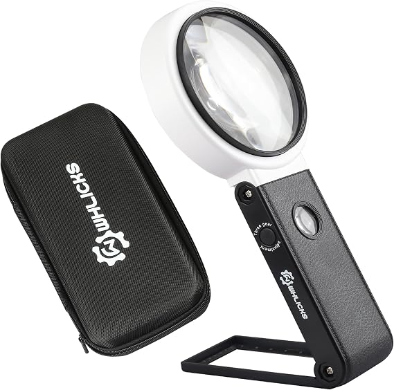 10X 25X Magnifying Glass with Light Stand, 32 LED Foldable Magnifier