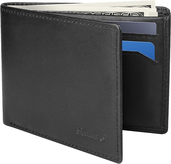 Mens Slim Bifold Genuine Leather Wallet, Thin Front Pocket Wallet for Men