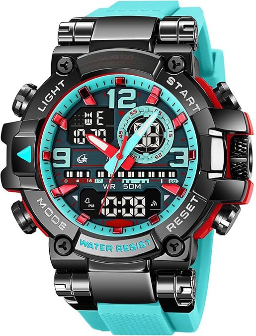 MASTOP Men's Tactical Military Watches for Men Sports Outdoor Watch 55mm Large Face 50M Waterproof Date Multi Function LED Alarm Rugged Wristwatch for Training Hiking Adventure