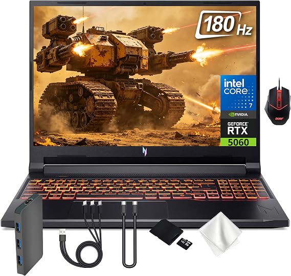 Acer Nitro V 16 16" WUXGA 180Hz Gaming Laptop, Intel Core 7 240H, NVIDIA GeForce RTX 5060, 16GB DDR5, 1.5TB Storage(512GB SSD&1TB Docking), Backlit Keyboard, Copilot+PC, Nitro Mouse, Win 11, Black