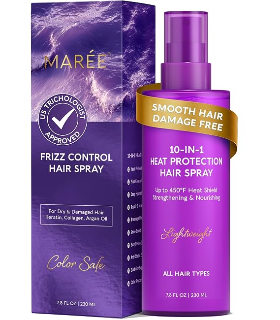 MAREE 10-in-1 Heat Protection Spray for Hair Heat Protectant for Hair with Keratin, Collagen & Argan Oil Frizz Control Hair Spray Women Care Product Anti Frizz Protector de Calor para el Cabello