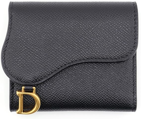 Wrapped/Set Dior Dior Saddle S5652CBAA_M900 Lotus Wallet Coin Purse Trifold Compact Charm Black