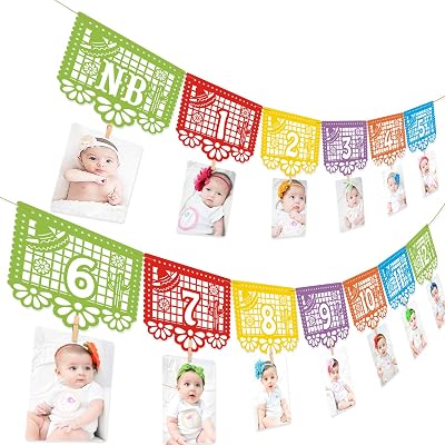 Kitticcino Mexican Fiesta 1st Birthday Photo Banner Papel Picado UNO Mexican Photo Banner Fiesta Monthly Banner Garland Baby Newborn to 12 Month Cino de Mayo Photo Props Party Decorations