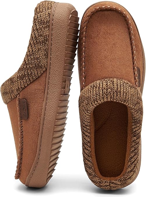 Men's Moccasin Slippers Clogs - House Slippers for Men with Arch Support and Memory Foam Insole, Indoor Outdoor Comfortable House Shoes Tan size 10#