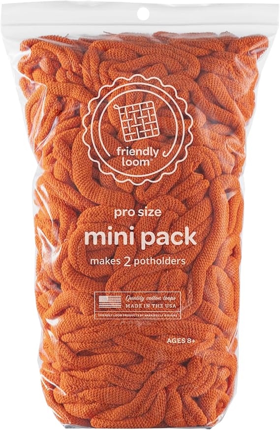 Harrisville Designs Friendly Loom | 10 PRO-Sized Orange Potholder Weaving Loops | Craft 2 Cotton Potholders