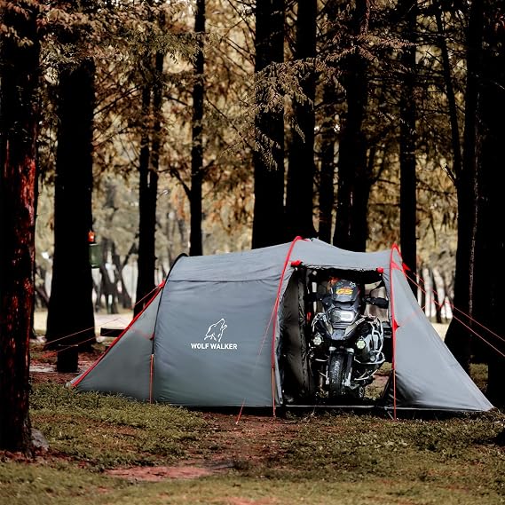 Motorcycle Tent for Camping 2-3 Person Waterproof Instant Tents with Integrated Motorcycle Port Vestibule for Outdoor Hiking, Backpacking
