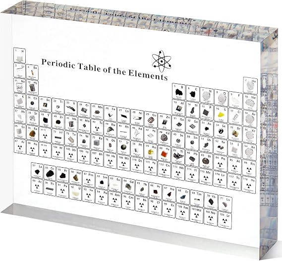 Periodic Table with Real Elements Inside, 6.7 Inch Acrylic Periodic Table Display with 83 Real Elements Samples, Craft Decor, Gift for Kid Students Teacher Science Lovers, 6.7*4.7*0.8 inch
