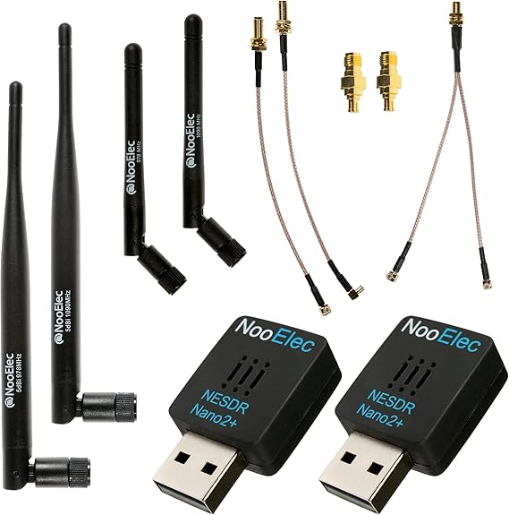 NooElec NESDR Nano 2+ Dual-Band ADS-B Bundle for Stratux, Avare, Foreflight, FlightAware - Includes 2 SDRs, 4 Antennas, 5 Adapters, Radio Frequency, 25MHz-1700MHz