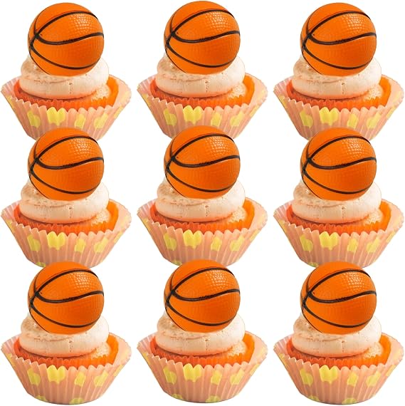 Gyufise 10Pcs Basketball Cake Toppers 3D Basketball Cake Pick Decorations for Sports Theme Babyshower Birthday Event Party Supply Decorations