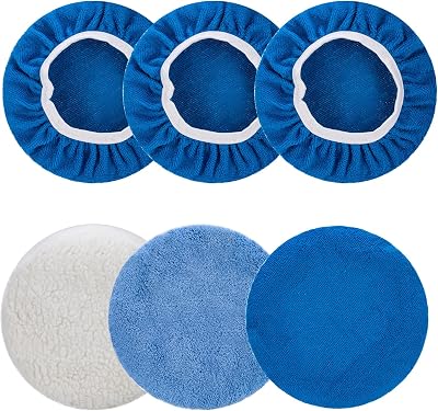 THINKWORK 6 Pcs Car Polishing Pad, Buffing Pad for 10 Inch Car Polisher, Microfiber Wax Applicator Pad for Car, Microfiber, Wool, Coral Fleece