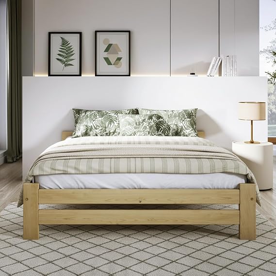 Double Bed Frame 4ft6, F14 Solid Wooden, Sturdy Slats, Easy Assembly